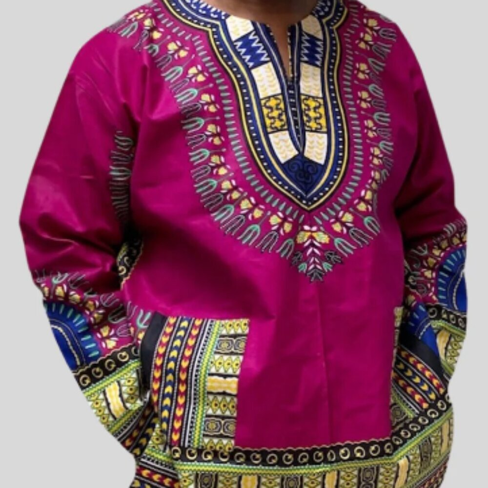 Traditional Print Long-Sleeve Dashiki - Purple